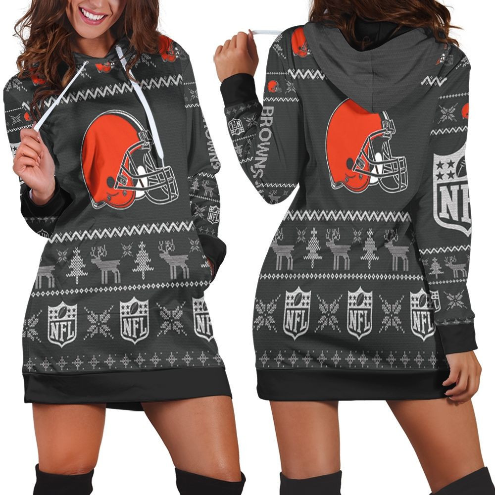 Cleveland Browns Nfl Ugly Sweatshirt Christmas 3d Hoodie Dress Sweater Dress Sweatshirt Dress
