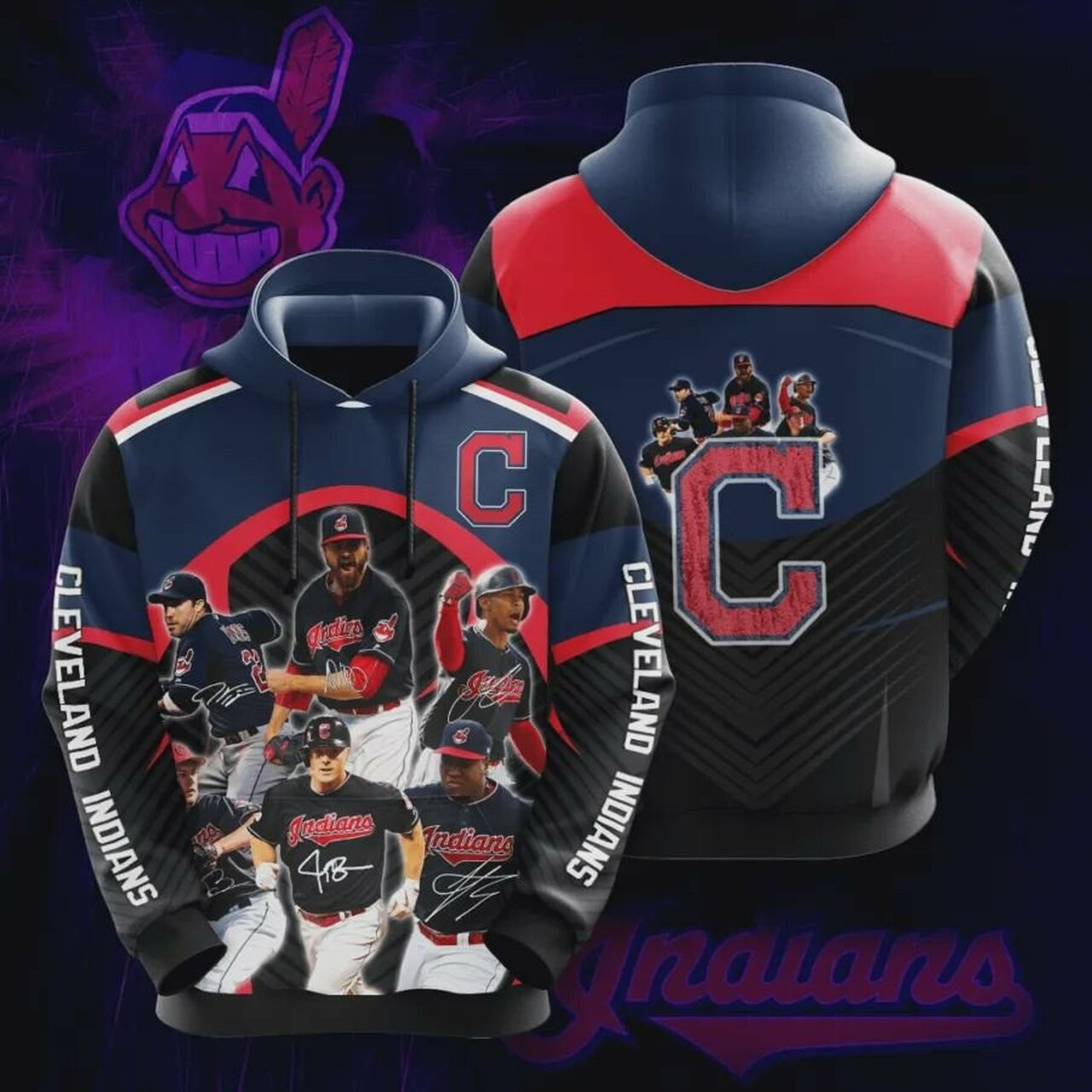 Cleveland Indians 3d All Over Printed Hoodie