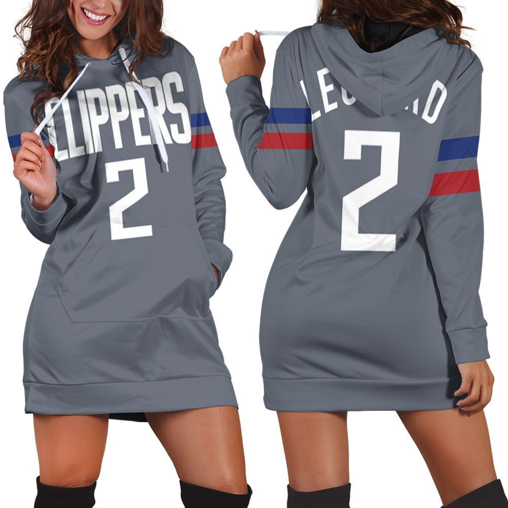 Clippers Kawhi Leonard 2020-21 Earned Edition Gray Jersey Inspired Style Hoodie Dress Sweater Dress Sweatshirt Dress