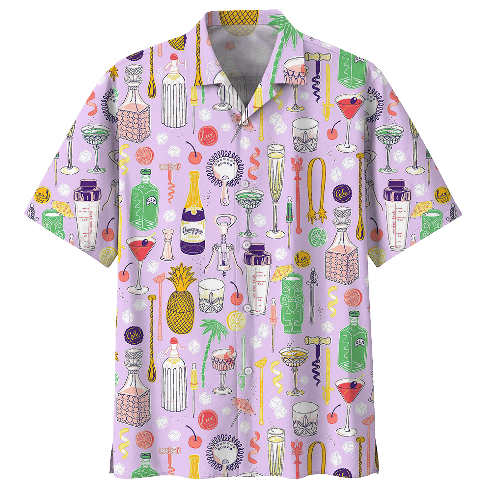 Cocktail Aloha Hawaiian Shirt Colorful Short Sleeve Summer Beach Casual Shirt For Men And Women