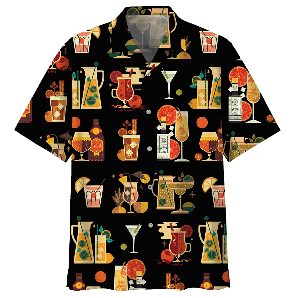 Cocktail Aloha Hawaiian Shirt Colorful Short Sleeve Summer Beach Casual Shirt For Men And Women