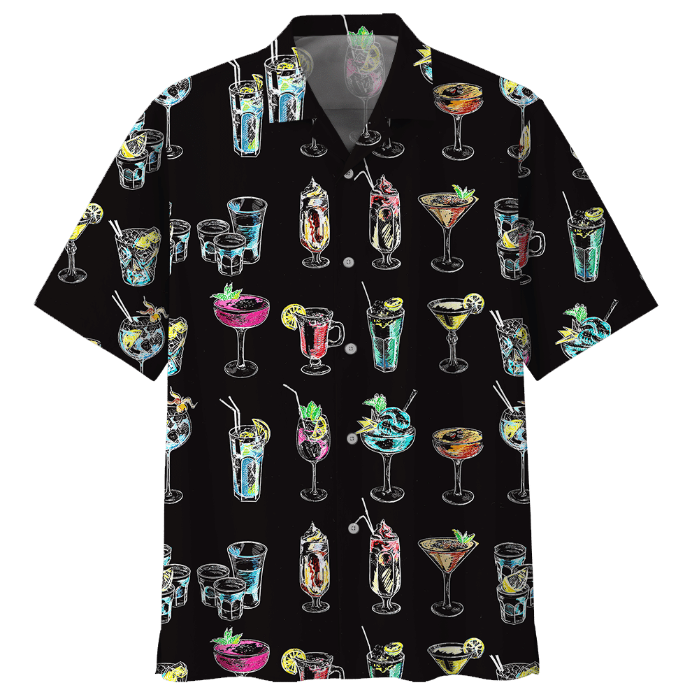 Cocktail Aloha Hawaiian Shirt Colorful Short Sleeve Summer Beach Casual Shirt For Men And Women