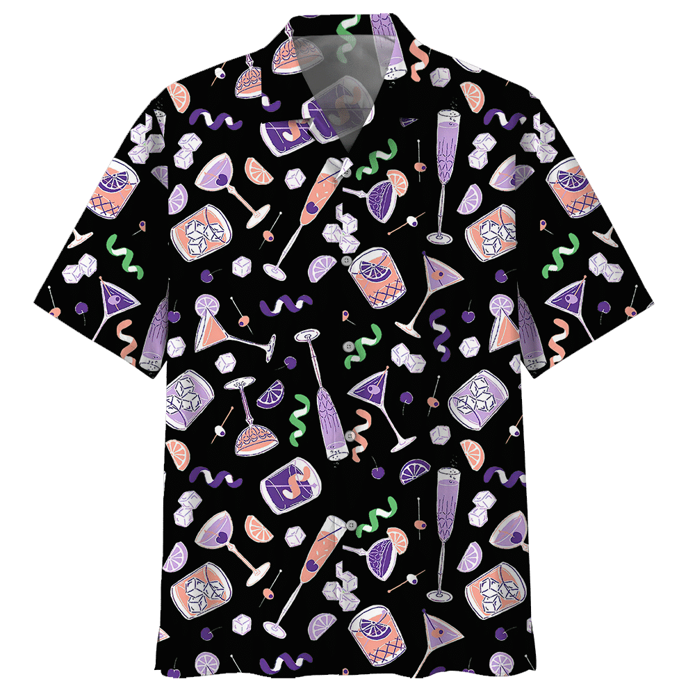 Cocktail Aloha Hawaiian Shirt Colorful Short Sleeve Summer Beach Casual Shirt For Men And Women