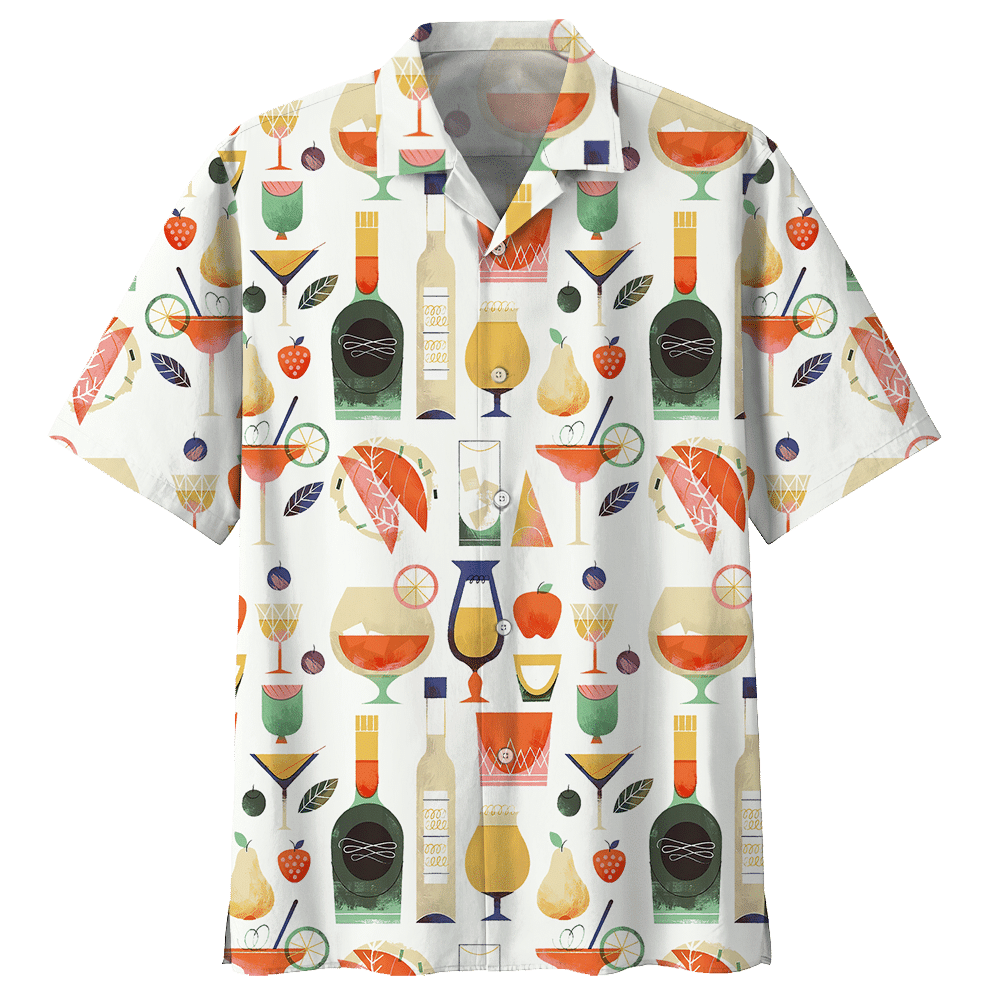 Cocktail Aloha Hawaiian Shirt Colorful Short Sleeve Summer Beach Casual Shirt For Men And Women