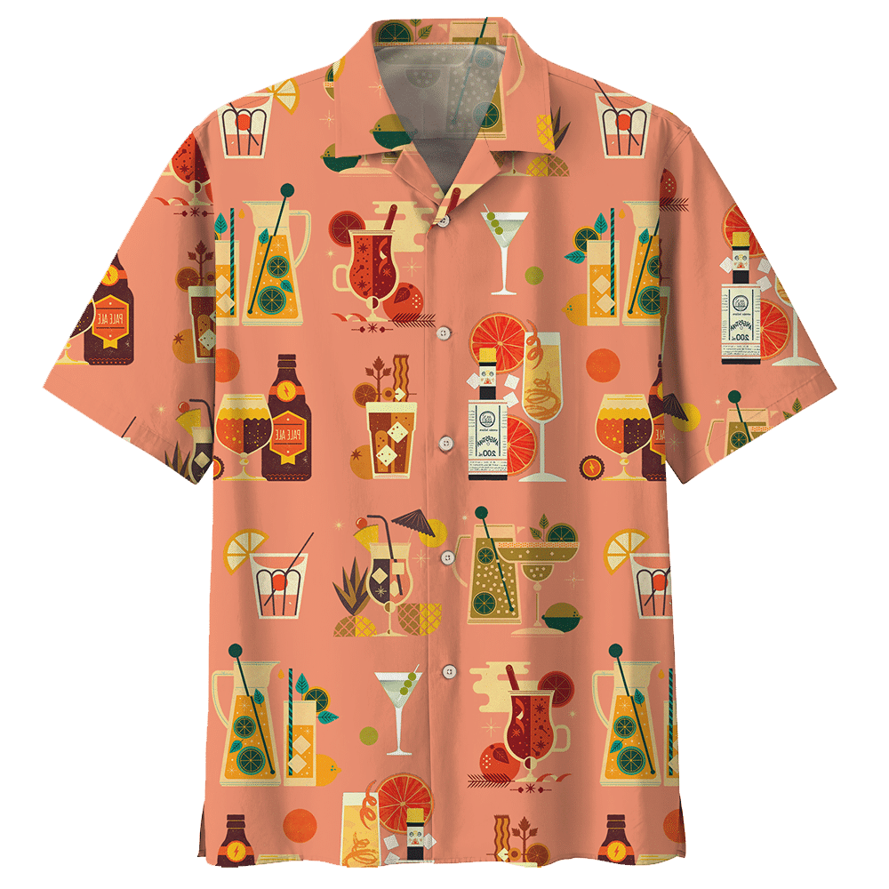 Cocktail Aloha Hawaiian Shirt Colorful Short Sleeve Summer Beach Casual Shirt For Men And Women