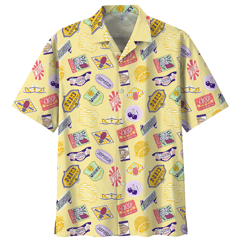 Cocktail Aloha Hawaiian Shirt Colorful Short Sleeve Summer Beach Casual Shirt For Men And Women