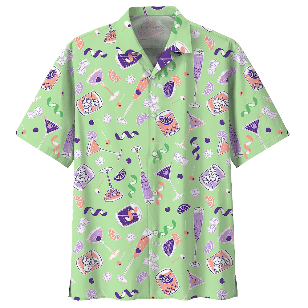 Cocktail Aloha Hawaiian Shirt Colorful Short Sleeve Summer Beach Casual Shirt For Men And Women