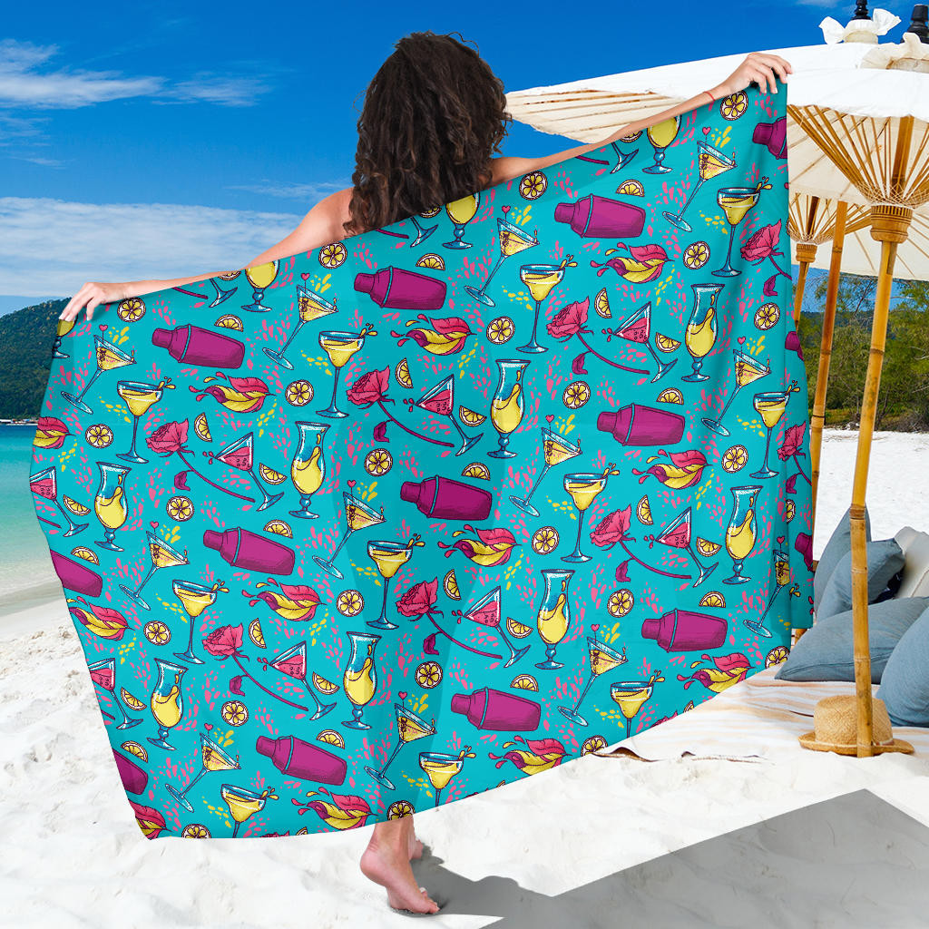 Cocktail Pattern Print Sarong Cover Up Cocktail Pareo Wrap Skirt Dress