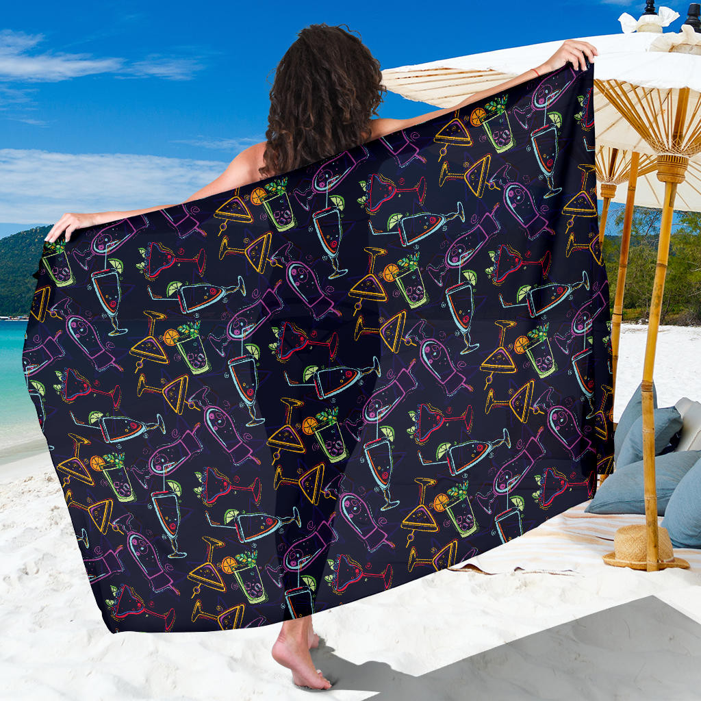 Cocktail Pattern Print Sarong Cover Up Cocktail Pareo Wrap Skirt Dress