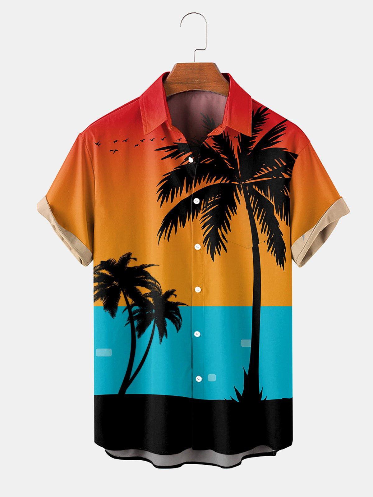 Coconut Tree Graphic Short Sleeve Casual Mens Shirt Hawaiian Shirt for Men Women