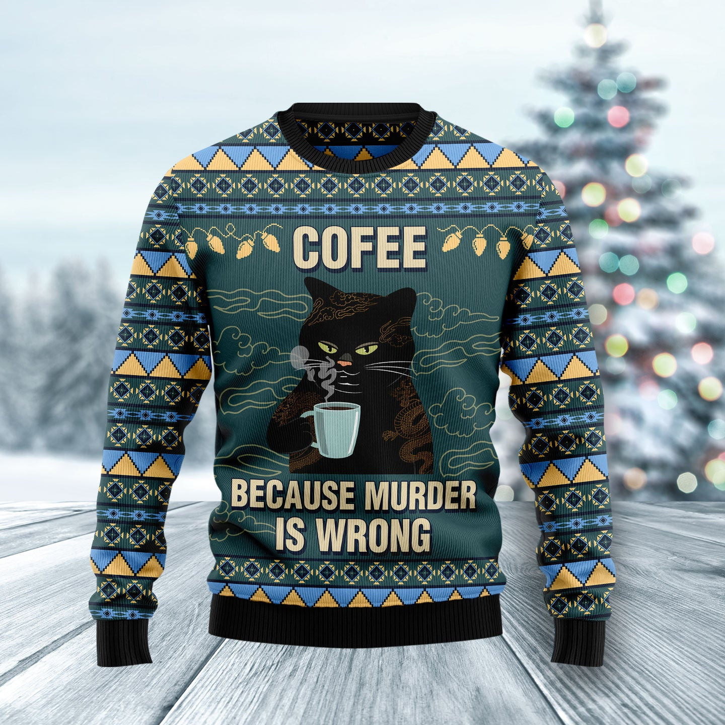 Coffee Cat Ugly Christmas Sweater, Ugly Sweater For Men Women, Holiday Sweater