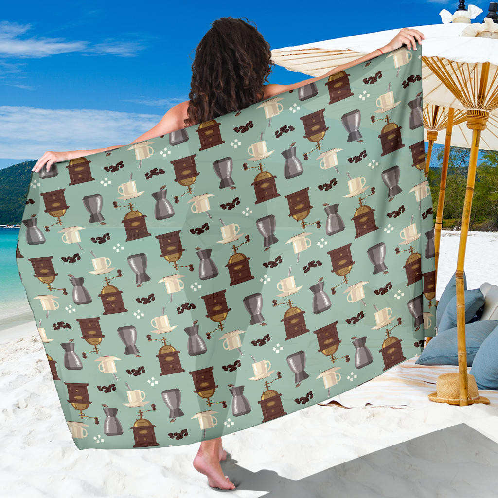 Coffee Pattern Print Sarong Cover Up Coffee Pareo Wrap Skirt Dress