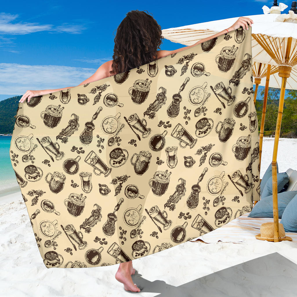 Coffee Pattern Print Sarong Cover Up Coffee Pareo Wrap Skirt Dress