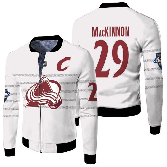 Colorado Avalanche Nathan Mackinnon 29 2020 Nhl All Star White Jersey Style Gift For Avalanche Fans Fleece Bomber Jacket