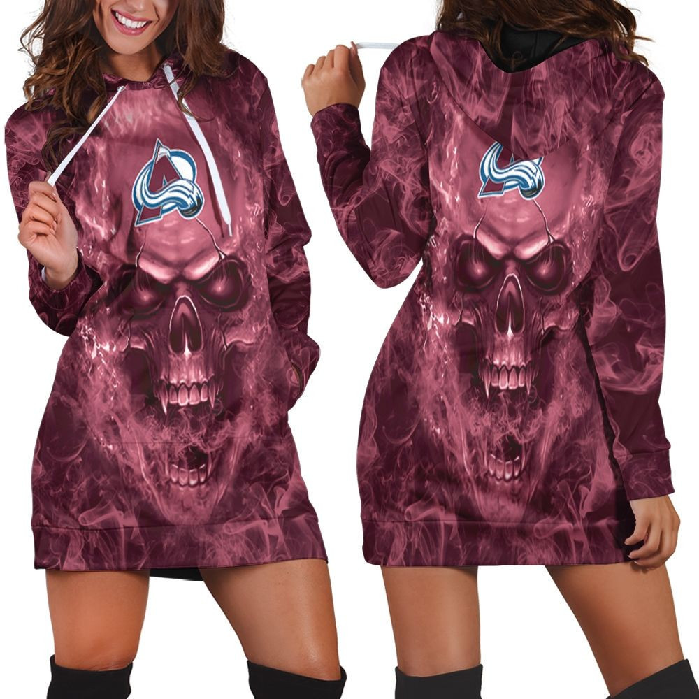 Colorado Avalanche Nhl Fans Skull Hoodie Dress Sweater Dress Sweatshirt Dress