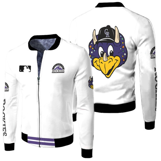 Colorado Rockies Mlb Baseball Team Dinger Logo White Fleece Bomber Jacket