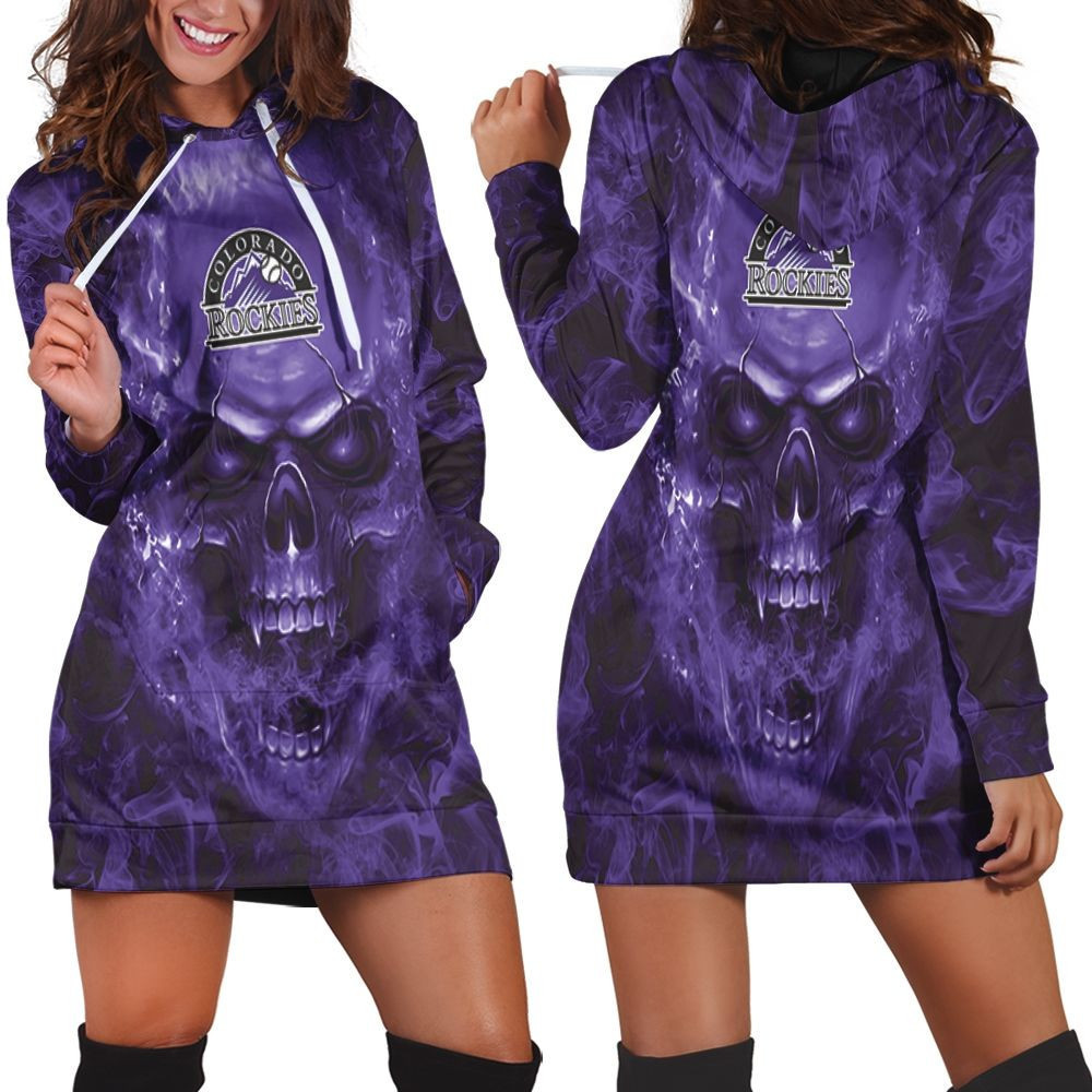 Colorado Rockies Mlb Fans Skull Hoodie Dress Sweater Dress Sweatshirt Dress