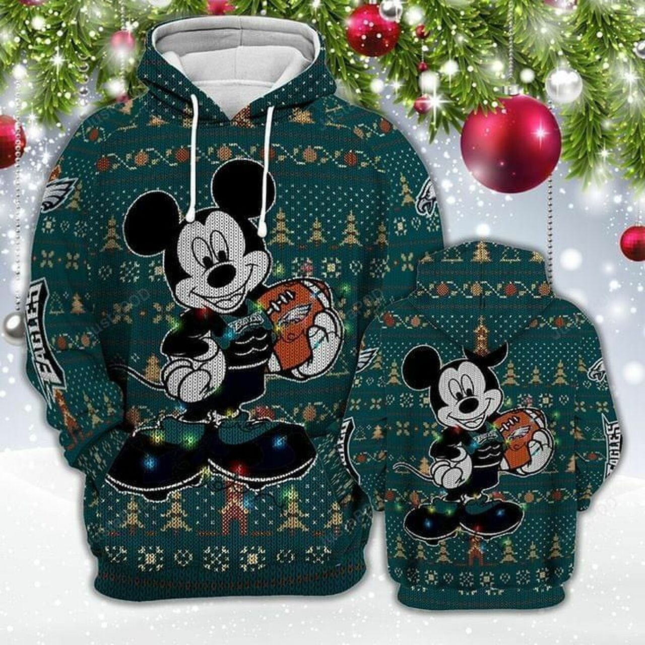 Colorful Christmas Pattern Mickey Ball For Unisex 3d All Over Print Hoodie