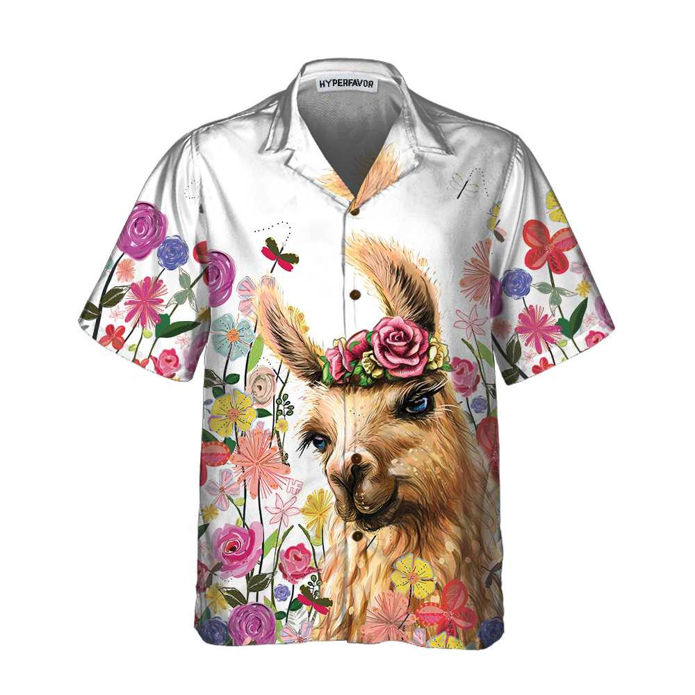 Colorful Flower With Alpaca Hawaiian Shirt Floral Alpaca Shirt Funny Alpaca Print Shirt For Men  Women