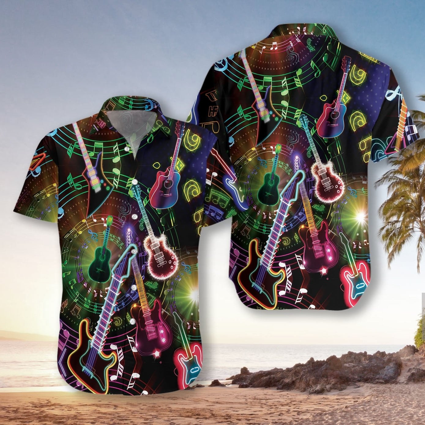 Colorful Guitars Hawaiian Shirt Summer Aloha Shirt