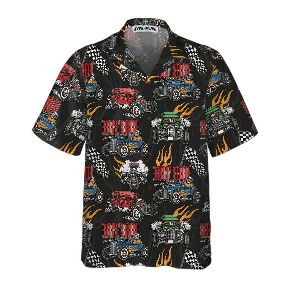 Colorful Hot Rod Pattern Hawaiian Shirt Racing Hot Rod Shirt For Men