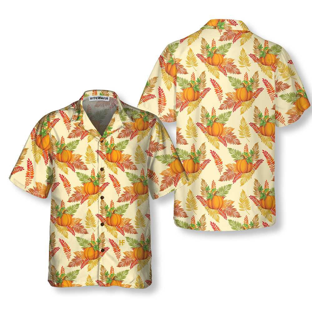 Colorful Leaves And Pumpkin Thanksgiving Hawaiian Shirt Autumn Vibe Thanksgiving Shirt Best Thanksgiving Gift