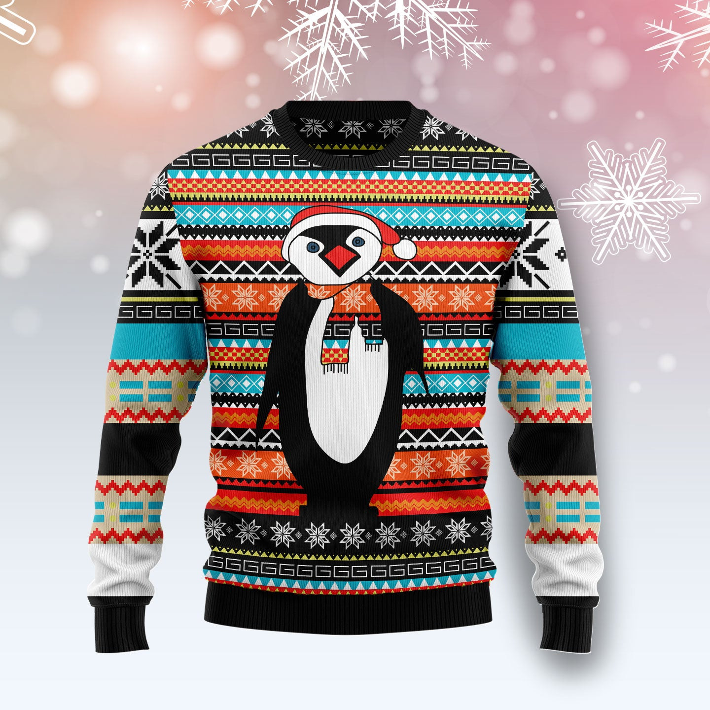 Colorful Pattern Penguin Ugly Christmas Sweater, Ugly Sweater For Men Women, Holiday Sweater