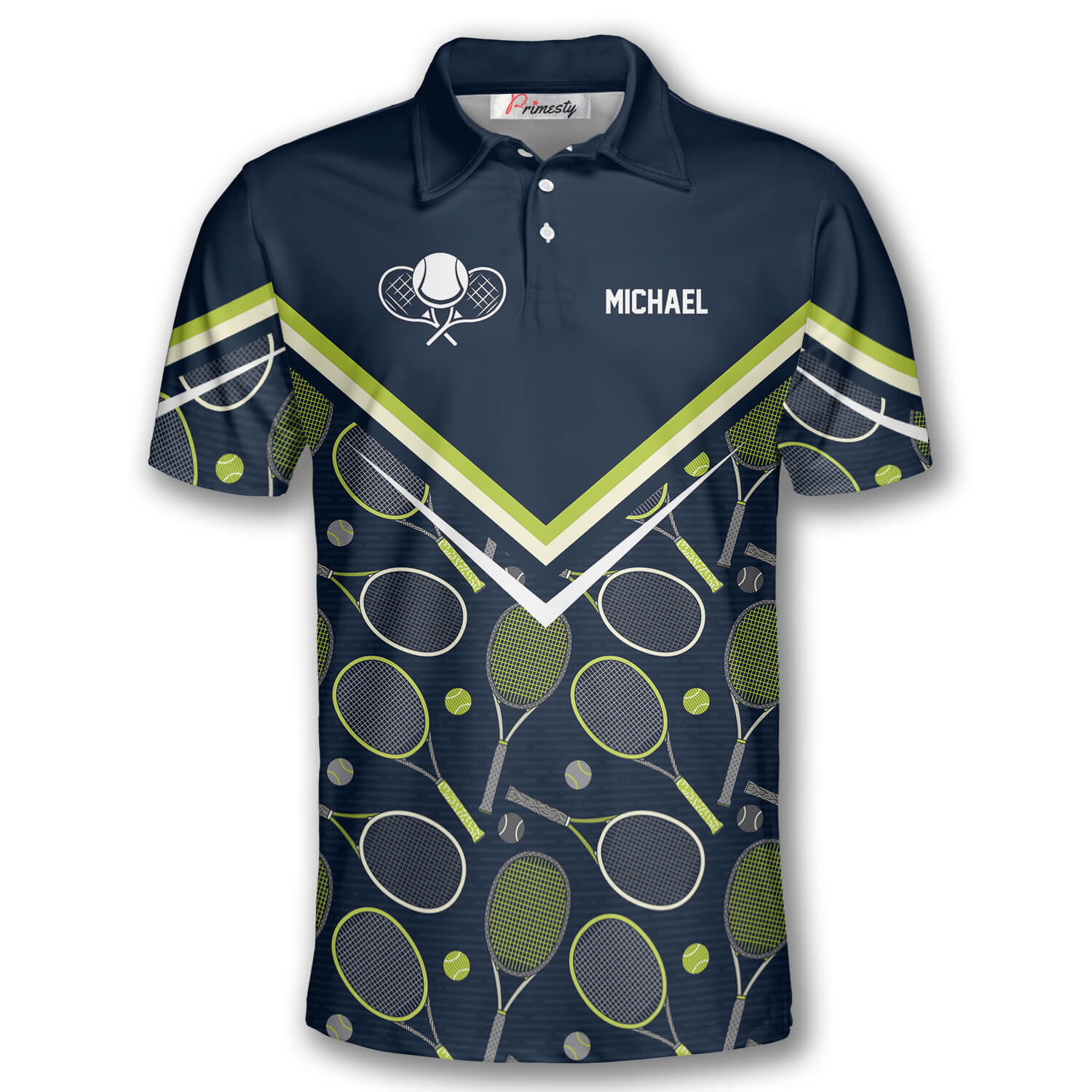 Colorful Racket Tennis Ball Seamless Pattern Custom Polo Tennis Shirts for Men