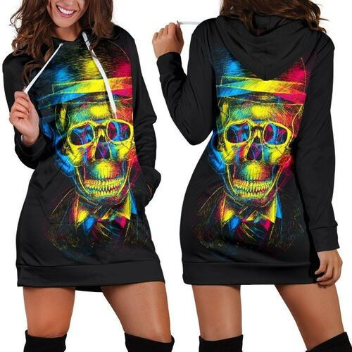 Colorful Skull Hoodie Dress Sweater Dress Sweatshirt Dress 3d All Over Print For Women Hoodie