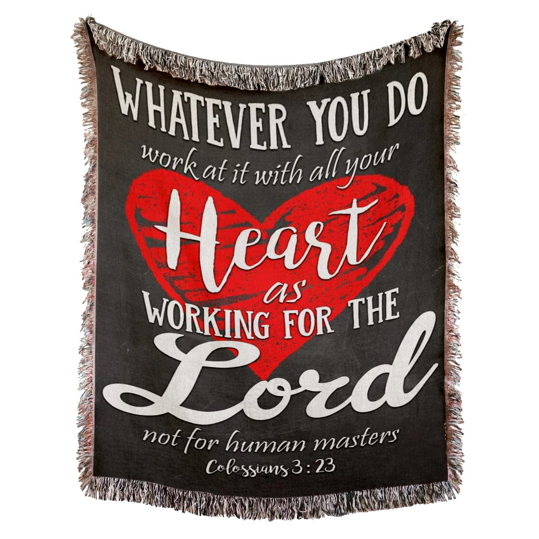 Colossians 3:23 Woven Blanket - With All Your Heart Christian Woven Throw Blanket - Colossians 3:23 Tapestry Decor For Christian Blanket