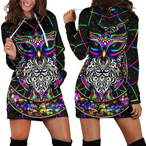 Colourful Owl Hoodie Dress Sweater Dress Sweatshirt Dress 3d All Over Print For Women Hoodie