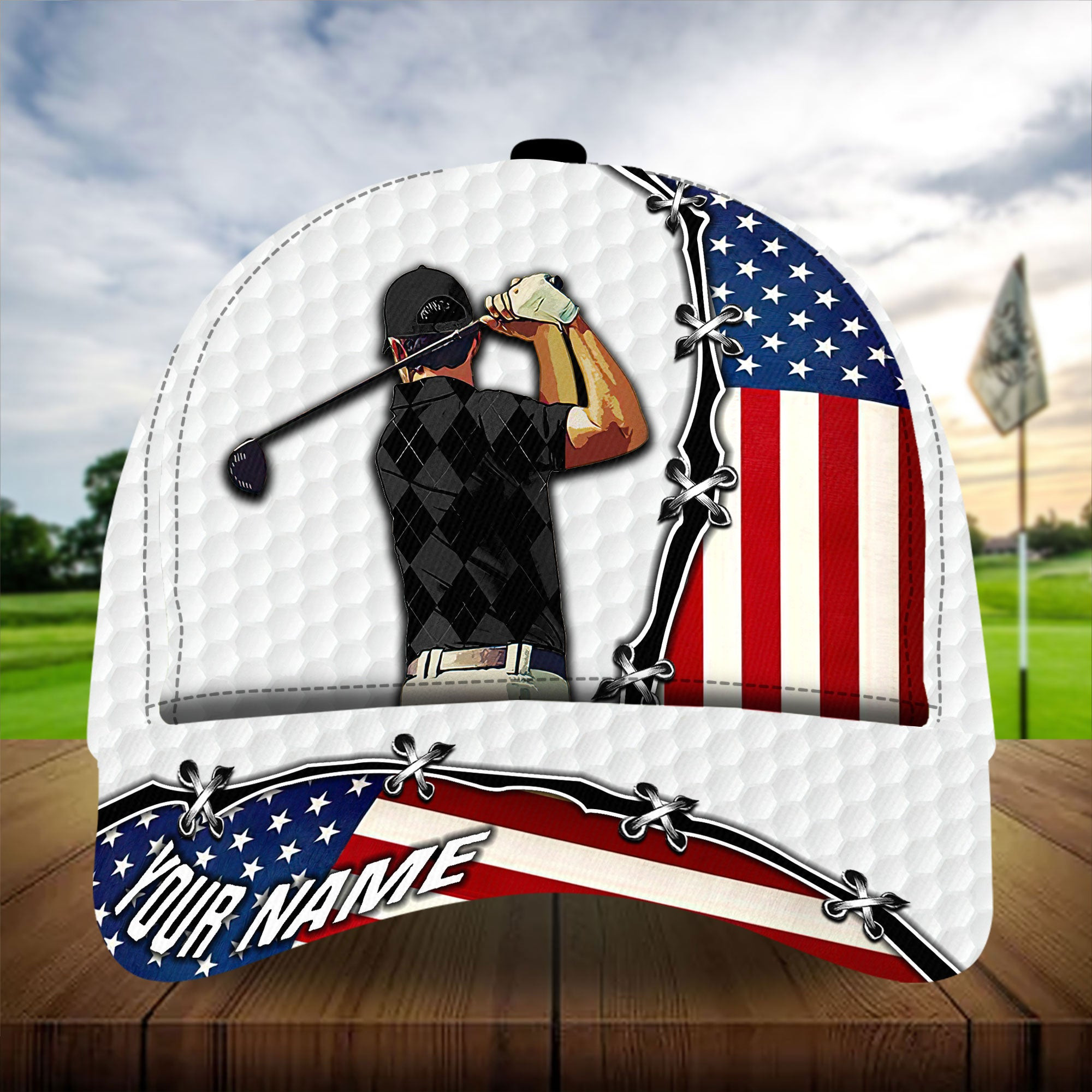 Cool American Flag Golf Lovers Golf Hats Multicolored Personalized Classic Cap