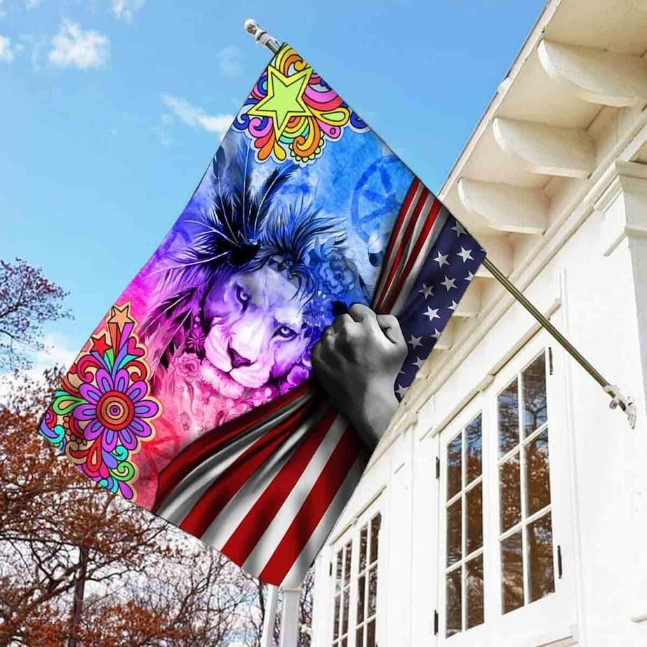 Cool Lion Hippie Art Flag American Independence Day Us Garden Flag House Flag