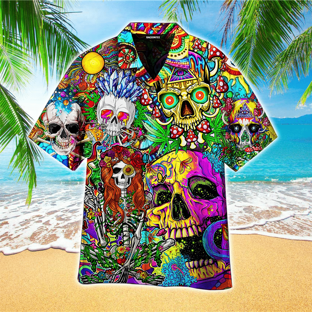Cool Skull With Hippies Mushrooms Hawaiian Shirt for Men and Women