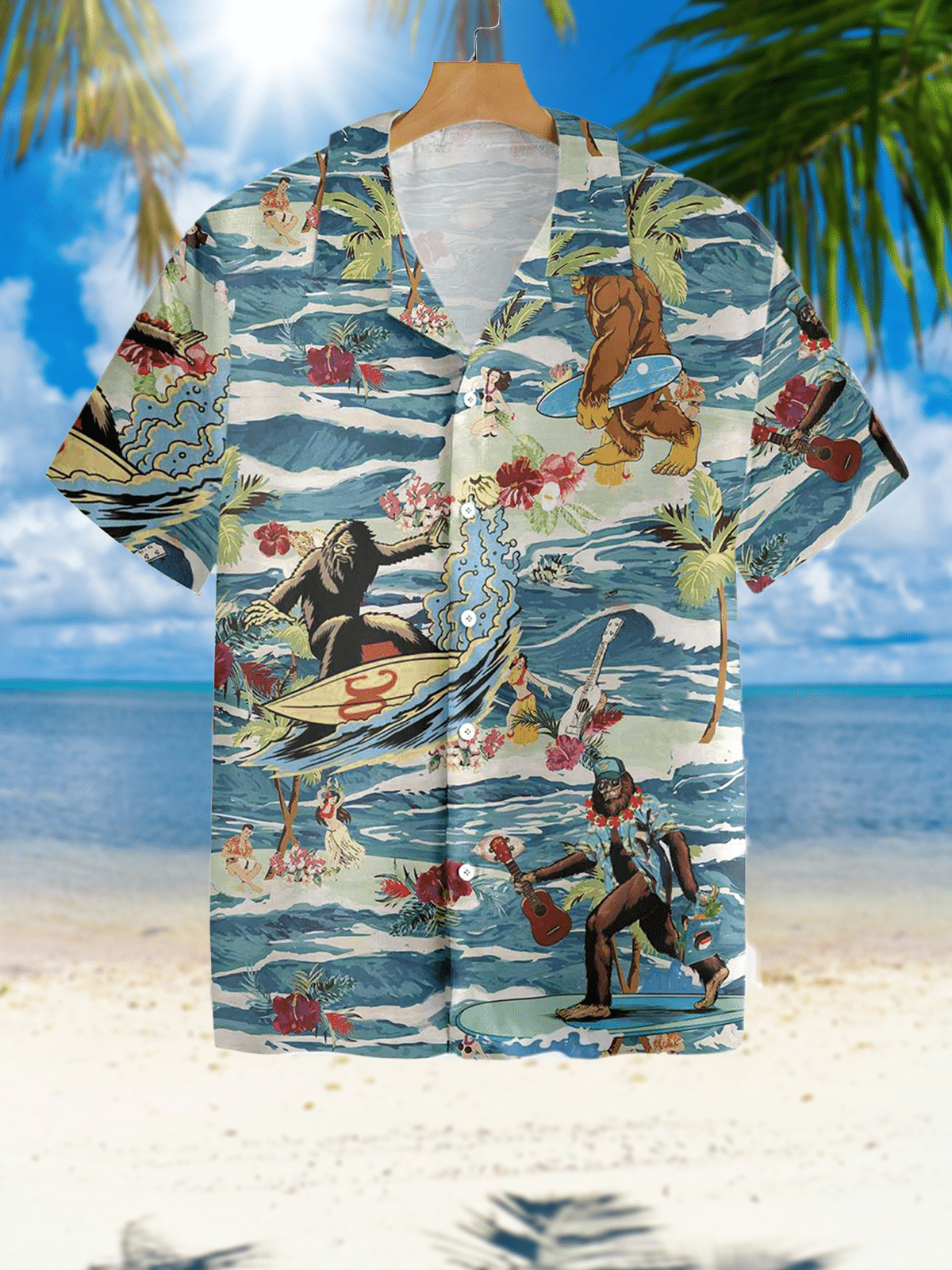 Cool Vacation Coconut Tree and Giraffe Hawaiian Shirt