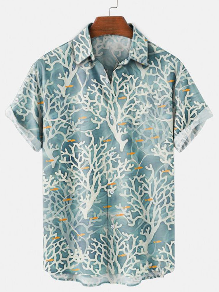 Coral Graphic Printed Hawaiian Shirt Summer Hawaiian