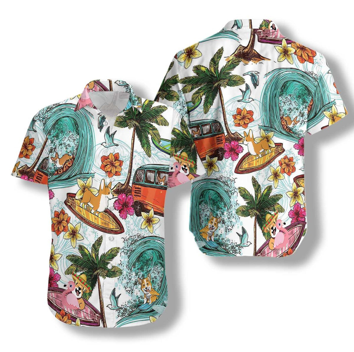 Corgi On The Beach Shirt For Men Hawaiian Shirt