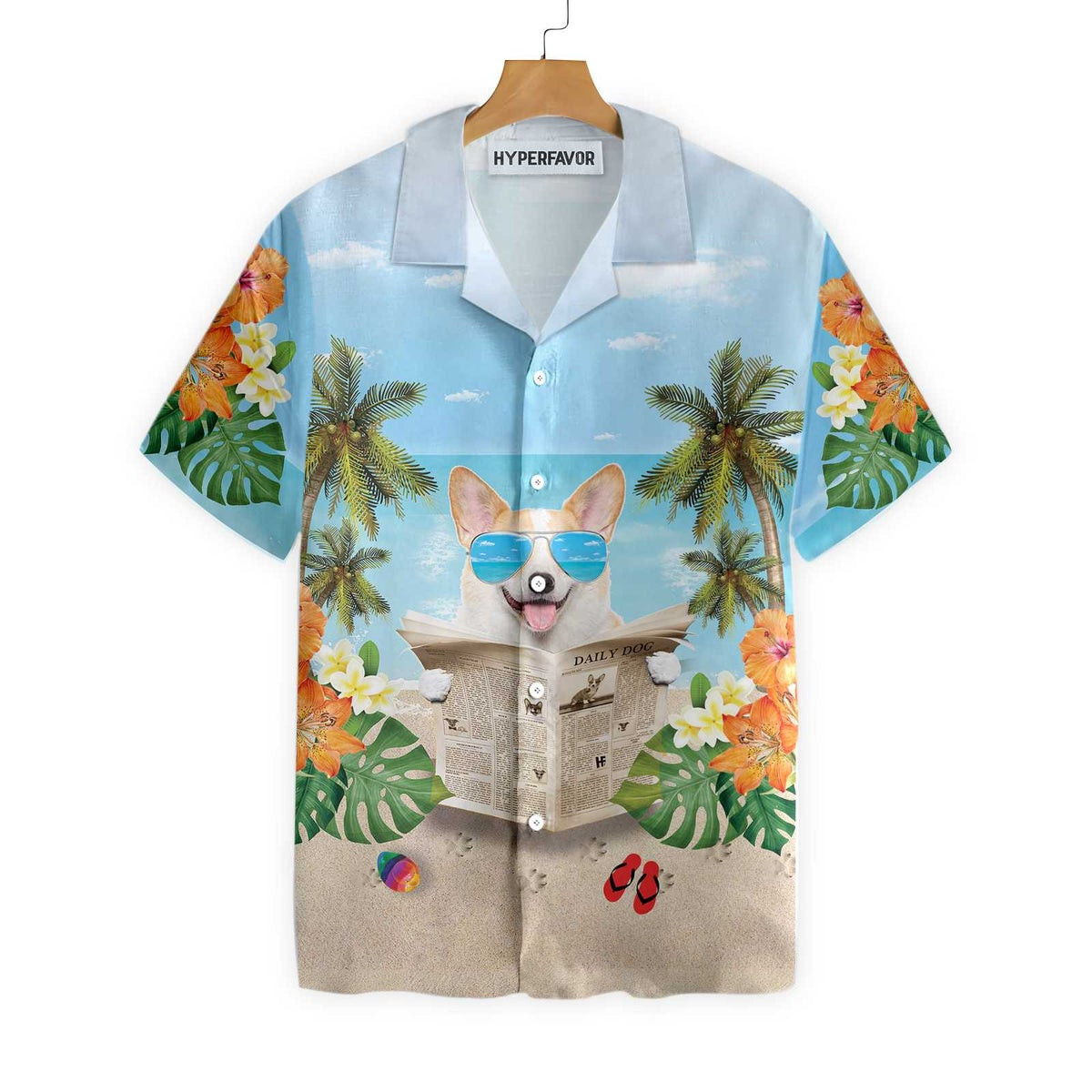 Corgi Wears Sunglasses Hawaiian Shirt