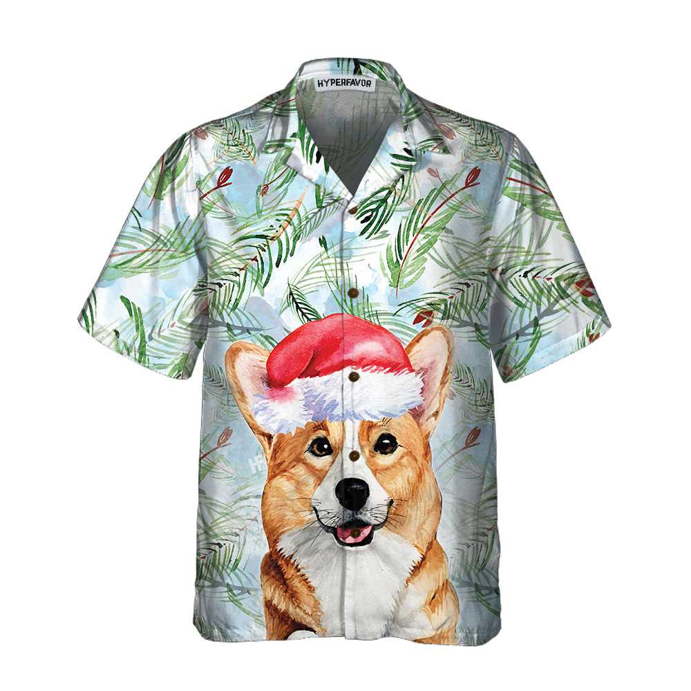 Corgi With Christmas Fir Branches Pattern Hawaiian Shirt Corgi Christmas Shirt Best Christmas Gift Idea