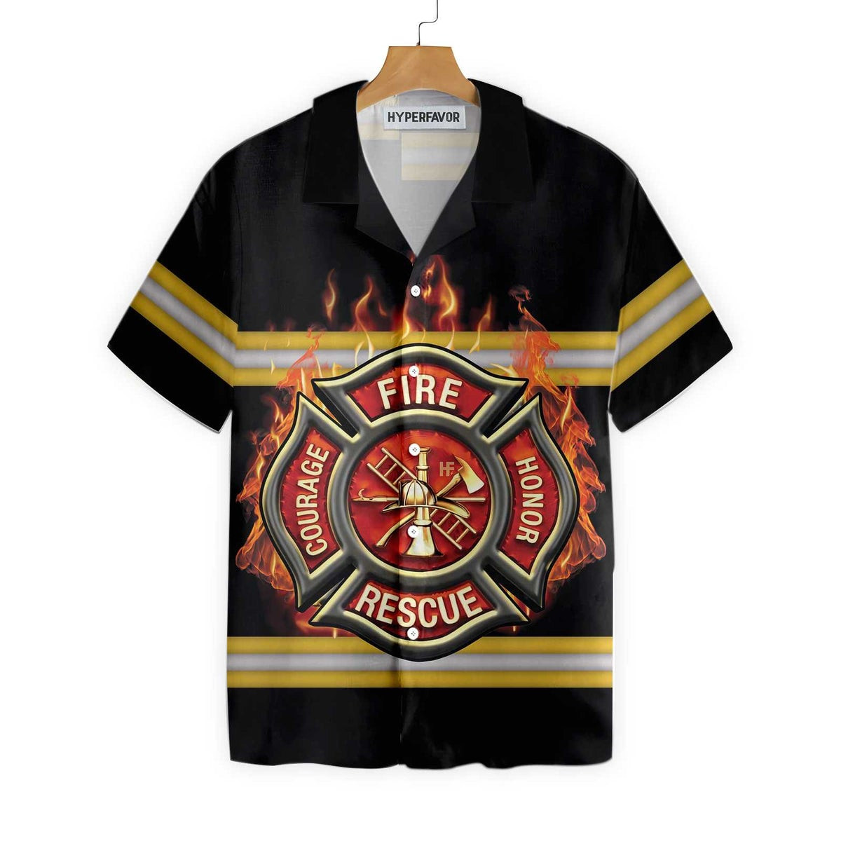 Courage And Honor Fire Dept Badge Firefighter Hawaiian Shirt Uniform And Cross Axes Firefighter Shirt For Men