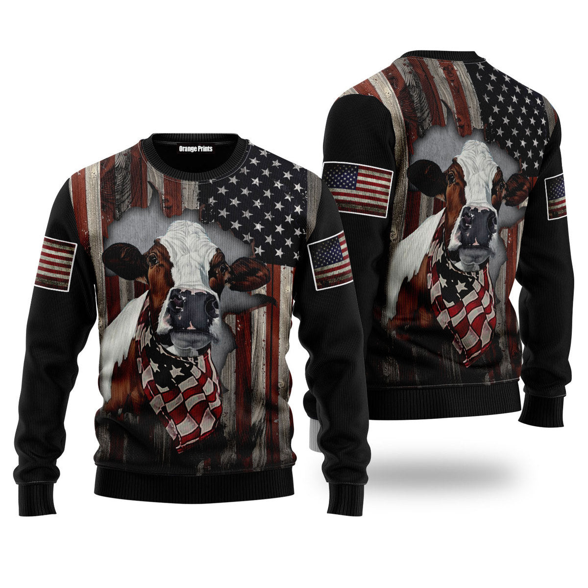 Cow American Flag Patriotic Ugly Christmas Sweater Ugly Sweater For Men Women