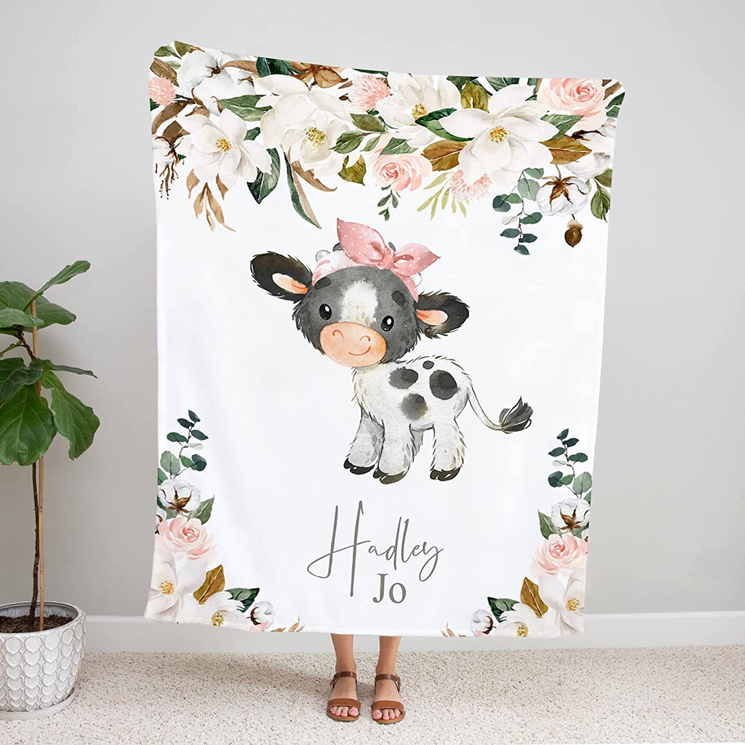 Personalized Baby Cow Blanket Gift