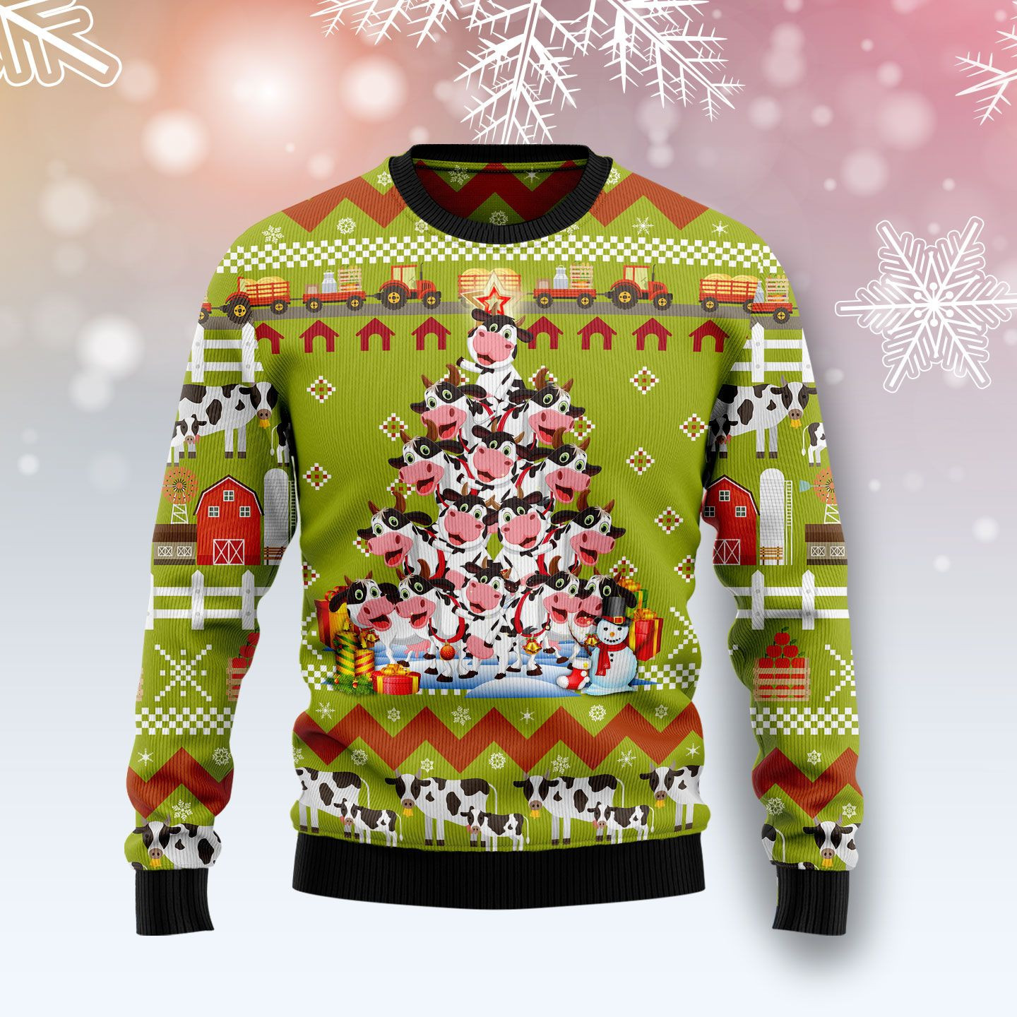 Cow Pine Tree Ugly Christmas Sweater