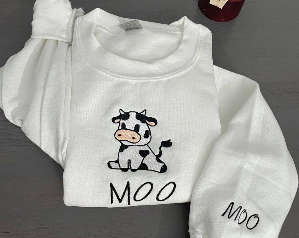 Cow Print Embroidered Sweatshirt