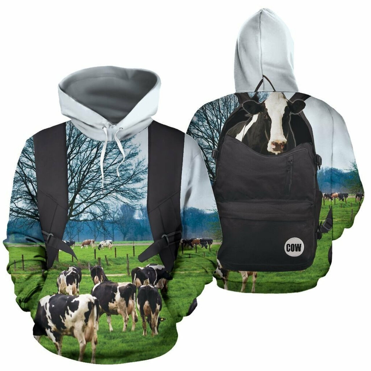 Cow Wear A Backpack 3d All Over Print Hoodie