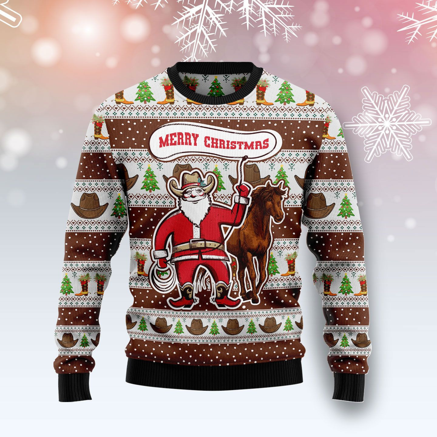 Cowboy Santa Claus Ugly Christmas Sweater Ugly Sweater For Men Women, Holiday Sweater