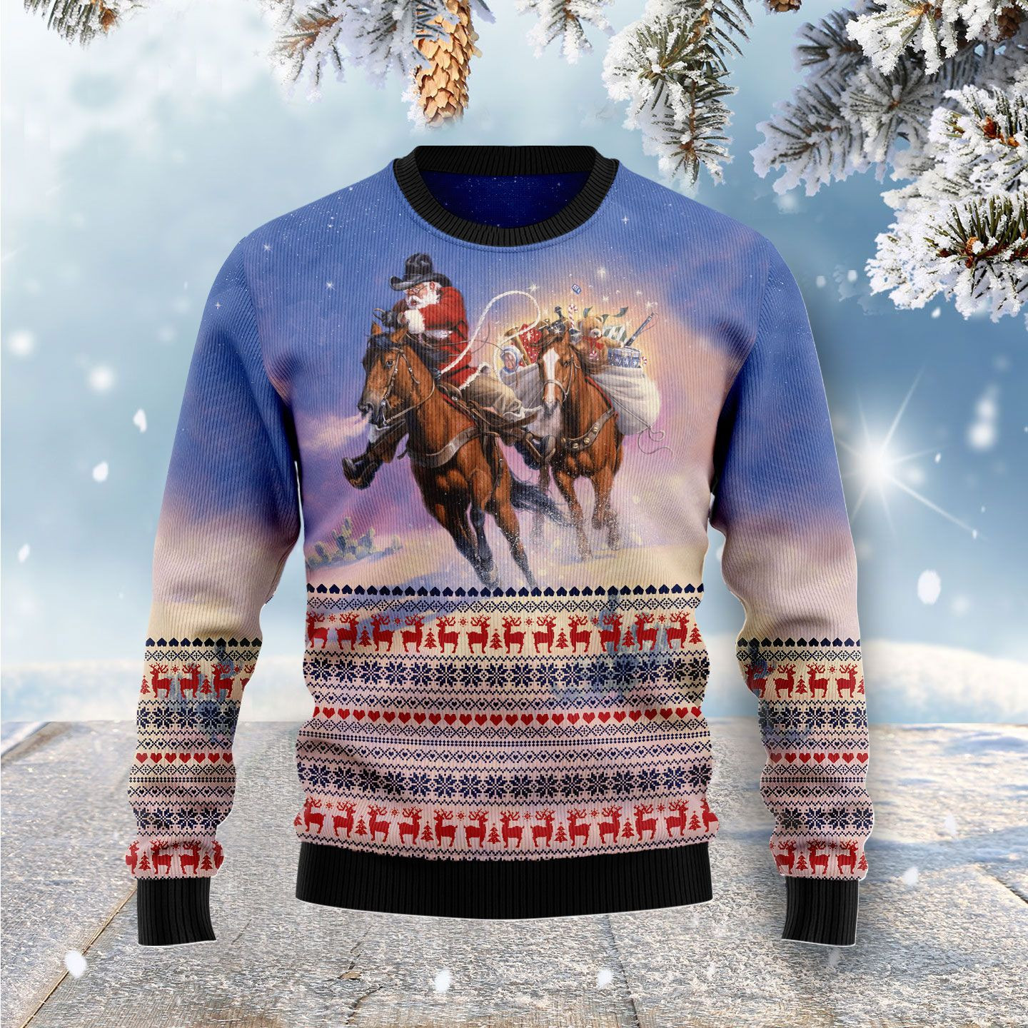 Cowboy Santa Claus Ugly Christmas Sweater Ugly Sweater For Men Women