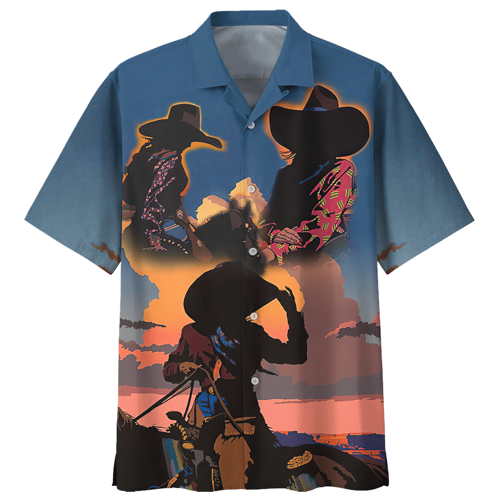 Cowgirl In The Sunset Aloha Hawaiian Shirt Colorful Short Sleeve Summer Beach Casual Shirt For Men And Women