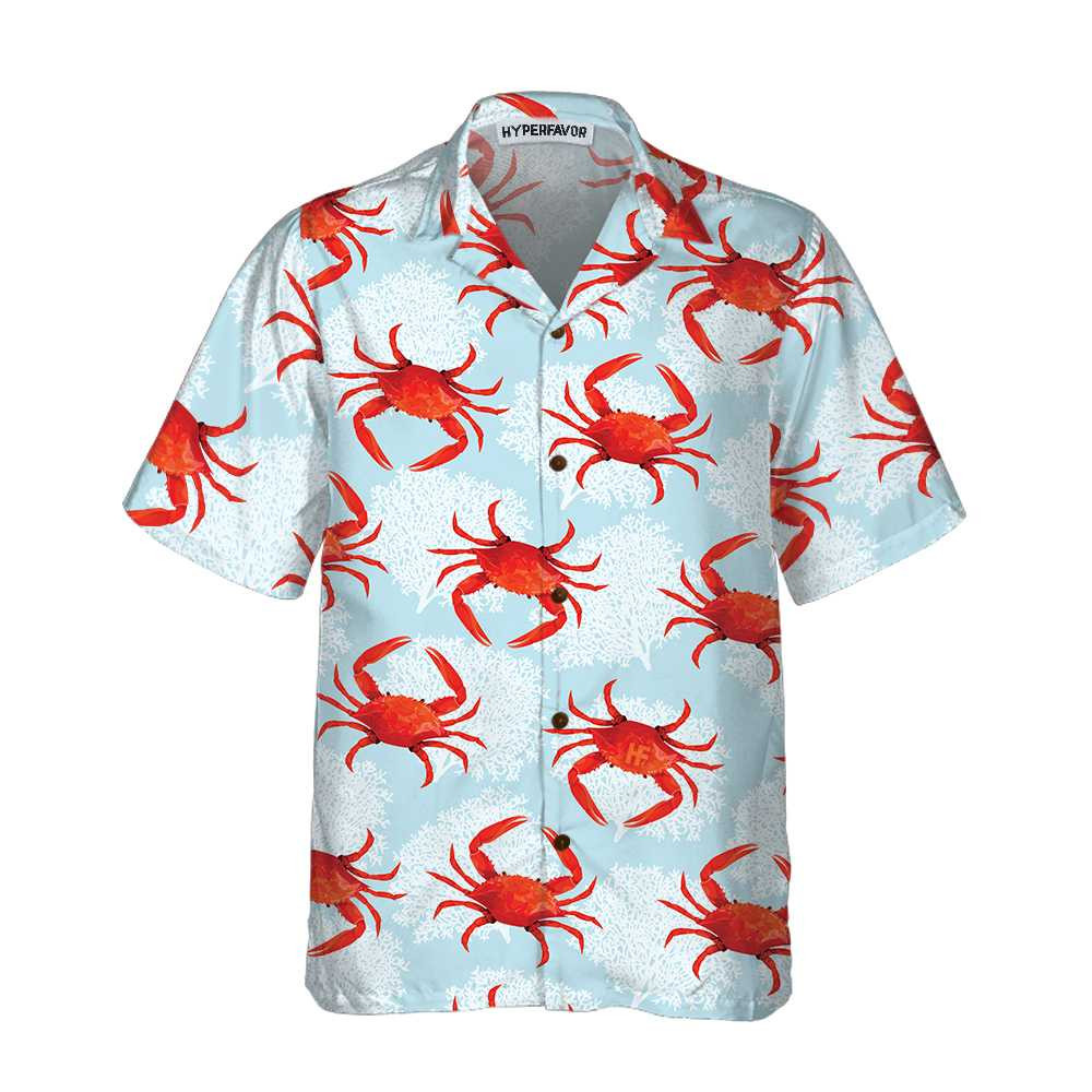 Crab On Light Blue Hawaiian Shirt Unique Crab Shirt Crab Print Shirt For Adults