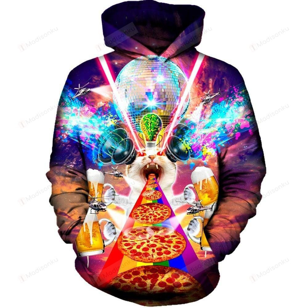 Crazy Cat 3D All Over Print Hoodie, Zip-up Hoodie